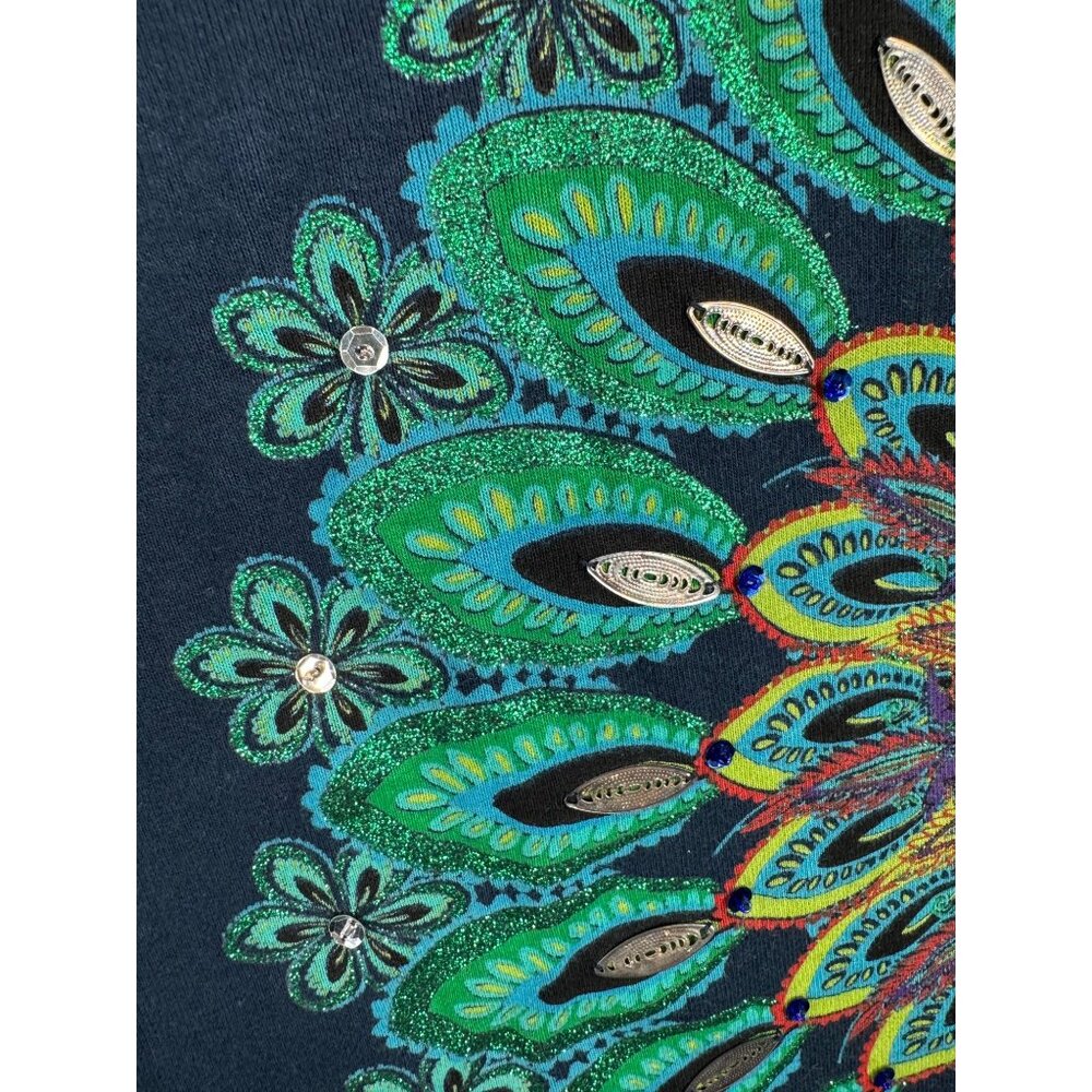 Desigual sequin glitter embroidered ribbon long sleeve shirt navy Y2K - Picture 5 of 8